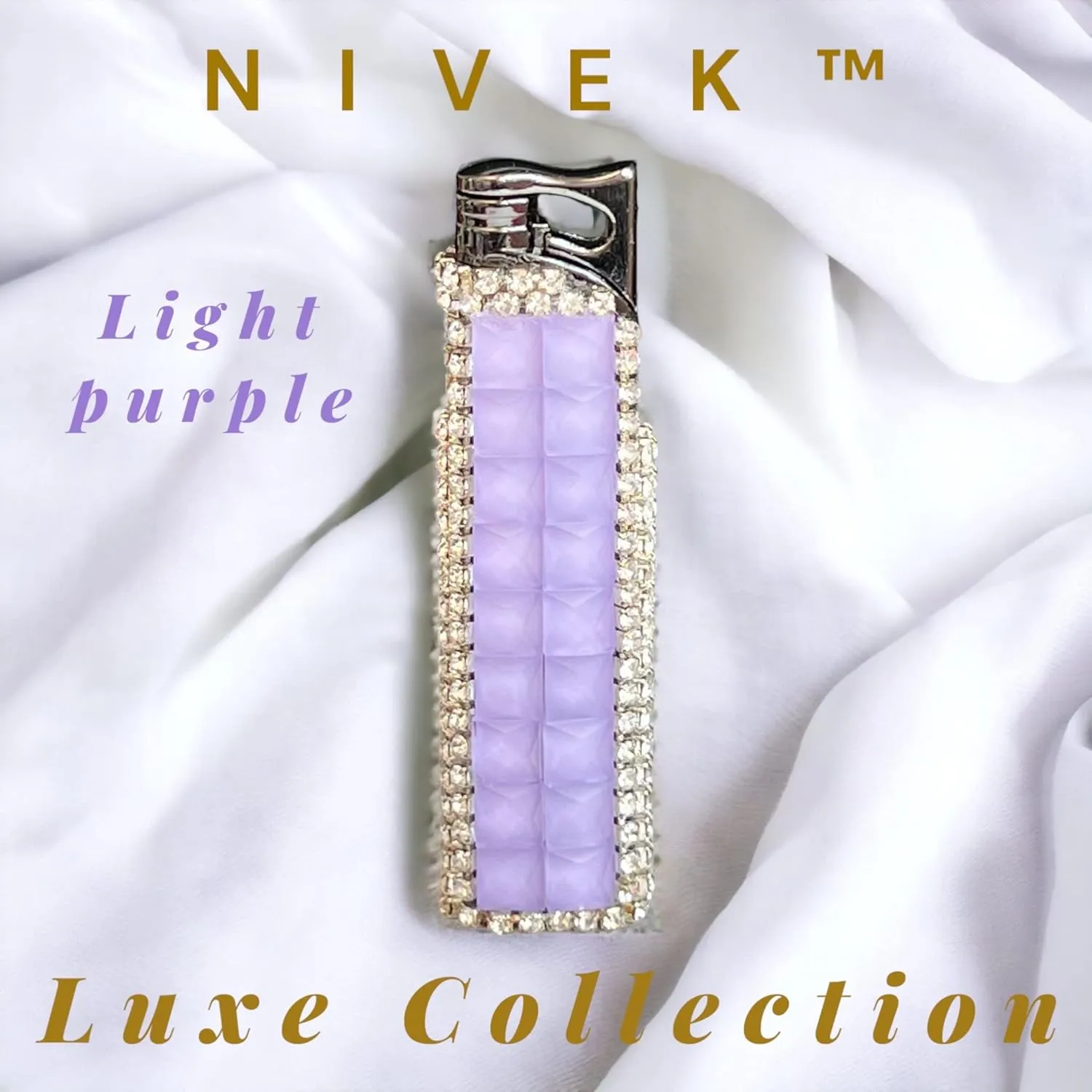 Rhinestone Bling Lighter Luxury Blue Torch Refillable Windproof Elegant Evening Party Gift Luxe (Light Purple)
