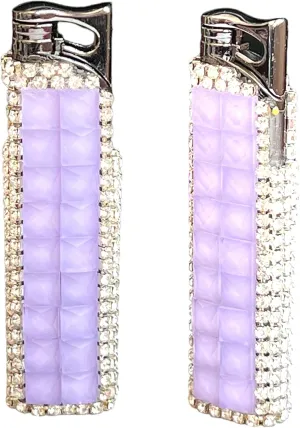 Rhinestone Bling Lighter Luxury Blue Torch Refillable Windproof Elegant Evening Party Gift Luxe (Light Purple)