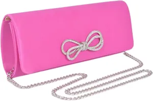 Rhinestone Bow Satin Clutch Bag Elegant Evening Handbag for Parties Weddings Crossbody Bag Dinner Night Out Prom Party
