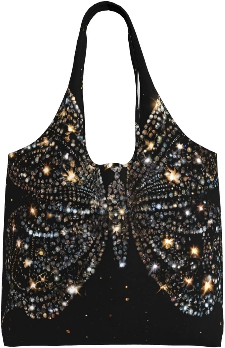 (Rhinestone Butterfly) Large Tote Shoulder Bag Fashion Canvas Handbag Reusable Shopping Bag Travel Bag For Women