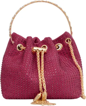 Rhinestone Evening Clutch for Women Bling Sparkly Crystal Drawstring Bucket Bag Crossbody Bag for Wedding Party Prom
