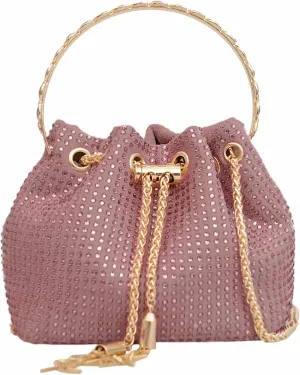 Rhinestone Evening Clutch for Women Bling Sparkly Crystal Drawstring Bucket Bag Crossbody Bag for Wedding Party Prom