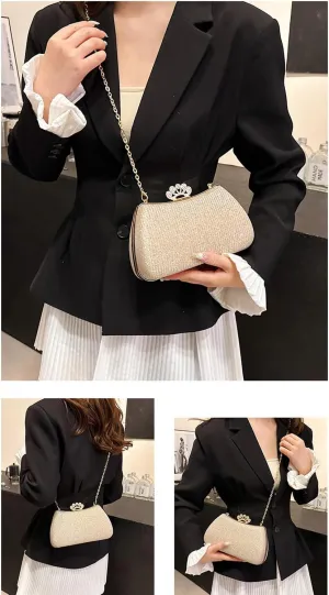 Rhinestone Evening Clutch Purse Sequin Bag,Woman Sparkling Handbag Formal Clutch with Chain for Wedding Party
