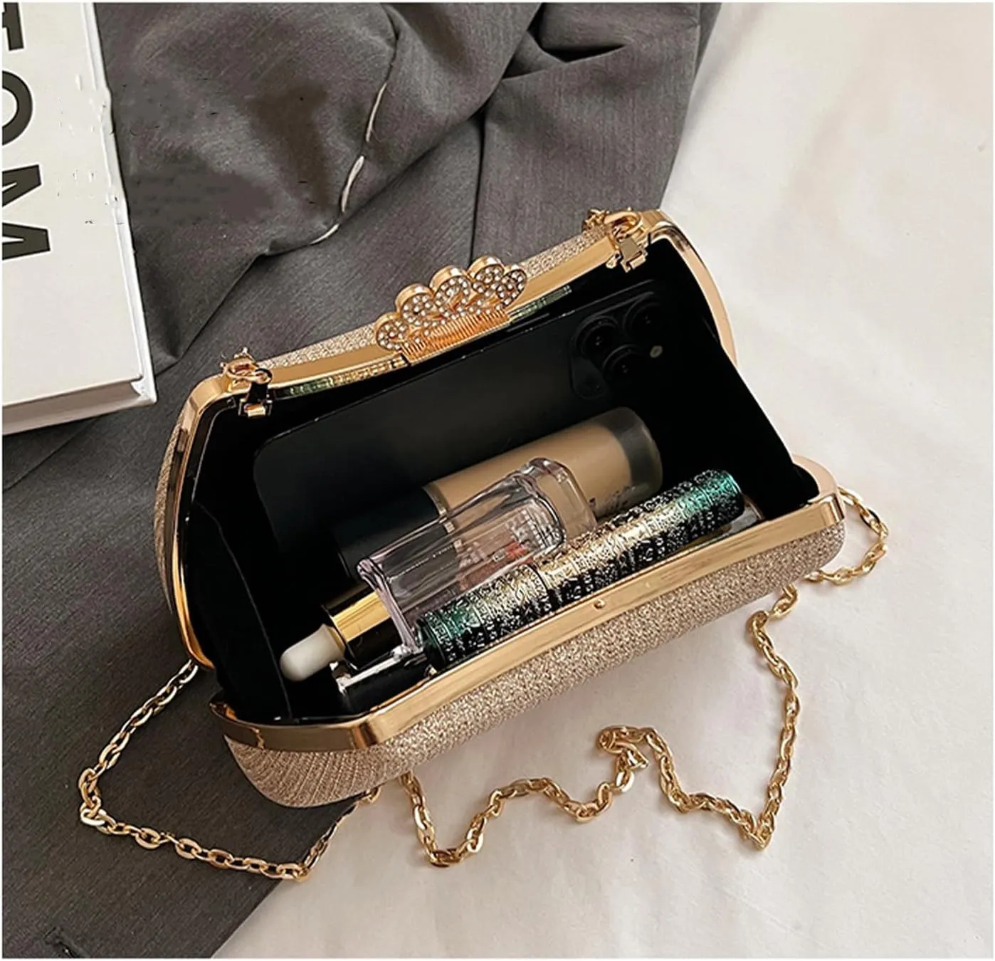 Rhinestone Evening Clutch Purse Sequin Bag,Woman Sparkling Handbag Formal Clutch with Chain for Wedding Party