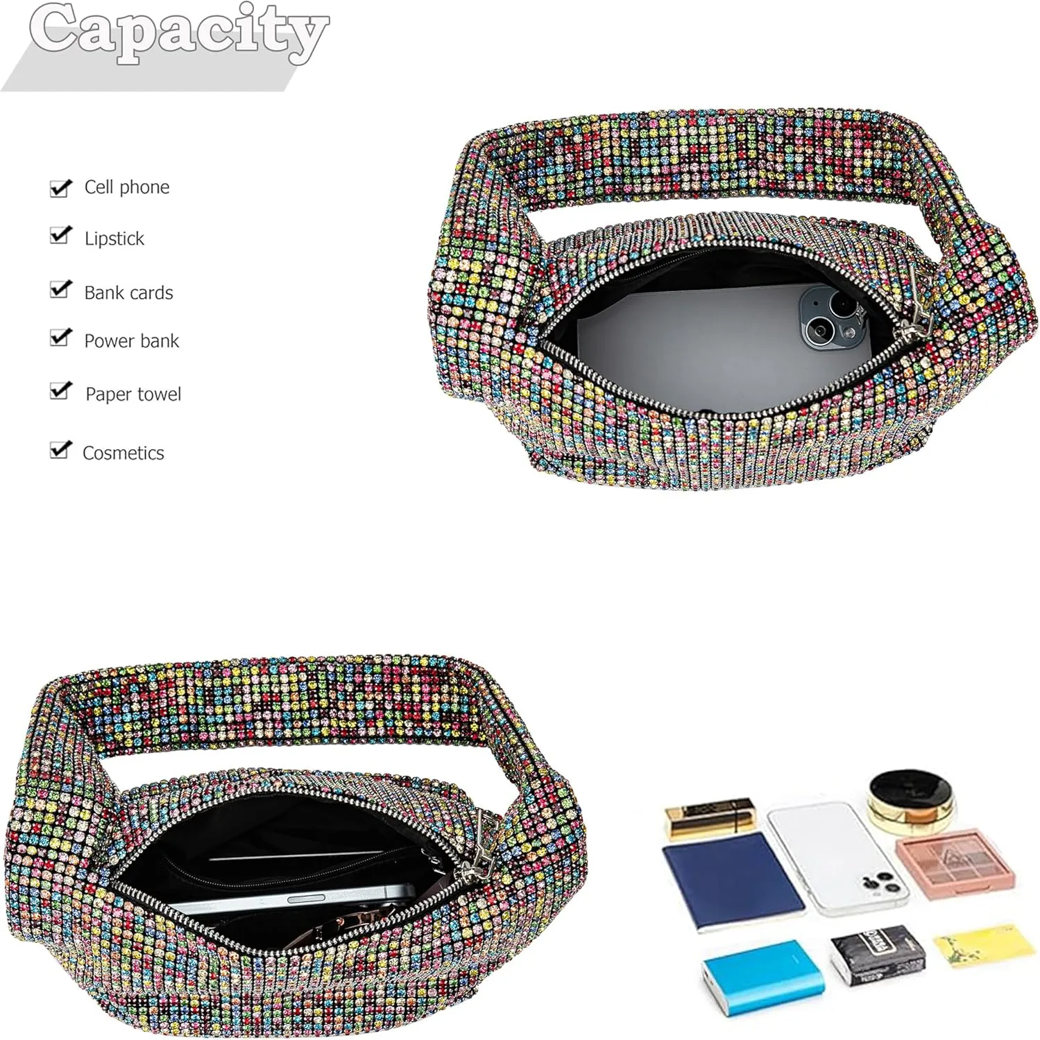 Rhinestone Evening Handbags Sparkling Crystal Purse Daily Casual Shoulder Bag