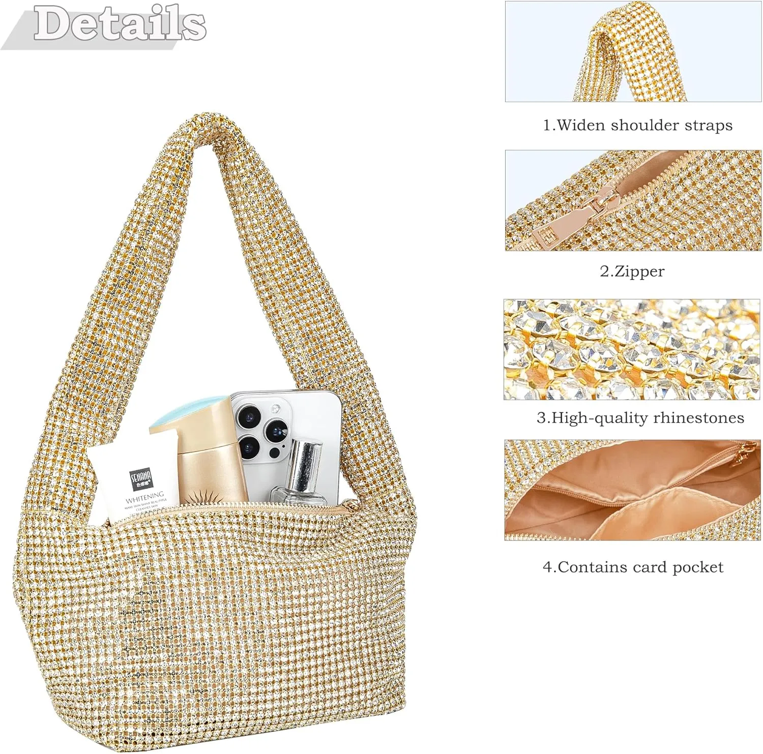Rhinestone Evening Handbags Sparkling Crystal Purse Daily Casual Shoulder Bag
