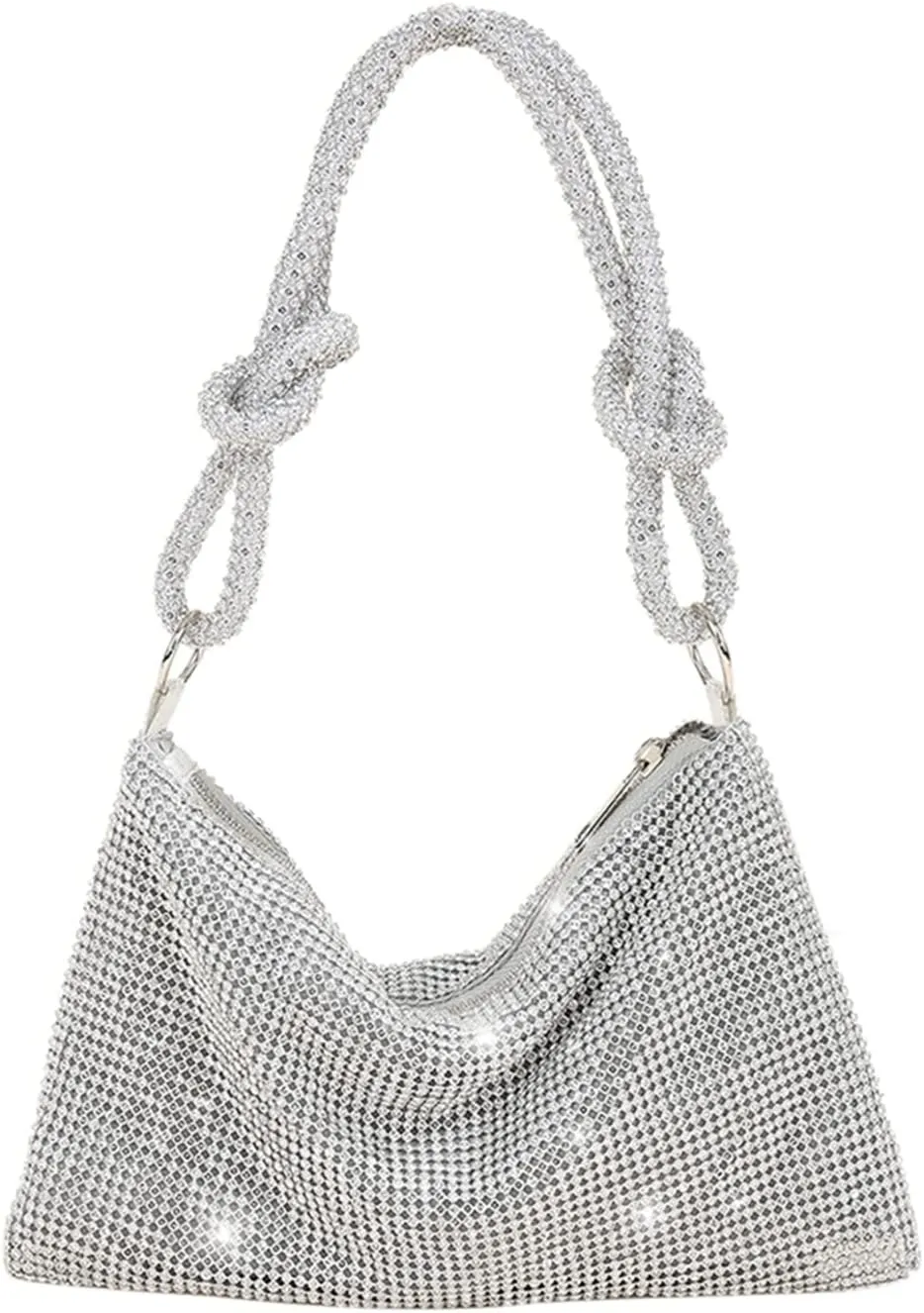 Rhinestone Hobo Bag For Women Chic Sparkly Evening Handbag Shiny Silver Clutch Bling Purse For Party Club Wedding