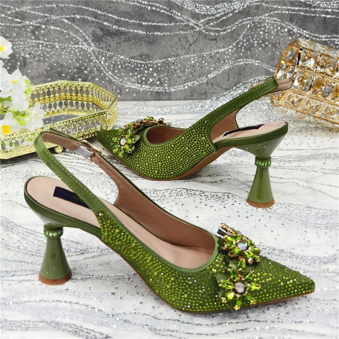 Rhinestone Wedding Party Shoes and Bag Set Pointed Toe High Heel Luxury Pumps