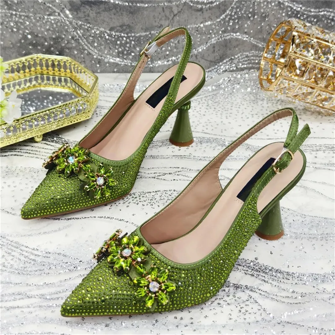 Rhinestone Wedding Party Shoes and Bag Set Pointed Toe High Heel Luxury Pumps