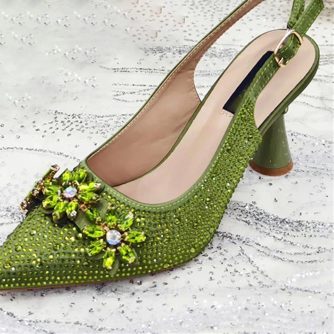 Rhinestone Wedding Party Shoes and Bag Set Pointed Toe High Heel Luxury Pumps