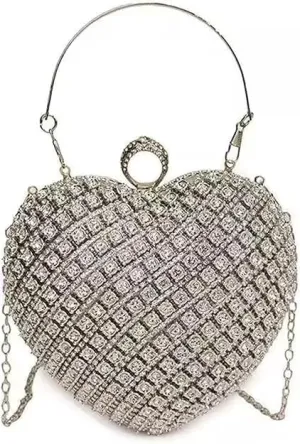 Rhinestones Heart Shape Clutch Purses for Women Sparkly Evening Bags for Prom Cocktail Party Wedding Purse (Silver)