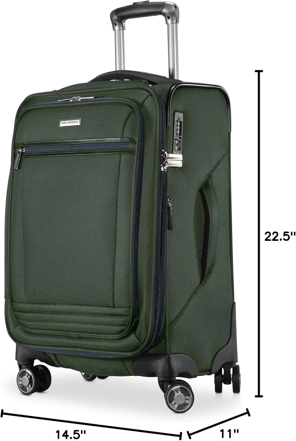 Ricardo Beverly Hills Avalon Softside Carry-On Luggage Made with Sustainable 100% Recycled PET (rPET), Lightweight, Eco-Friendly Travel, Expandable, Dual Spinner Wheels, Juniper Green, 20-inch