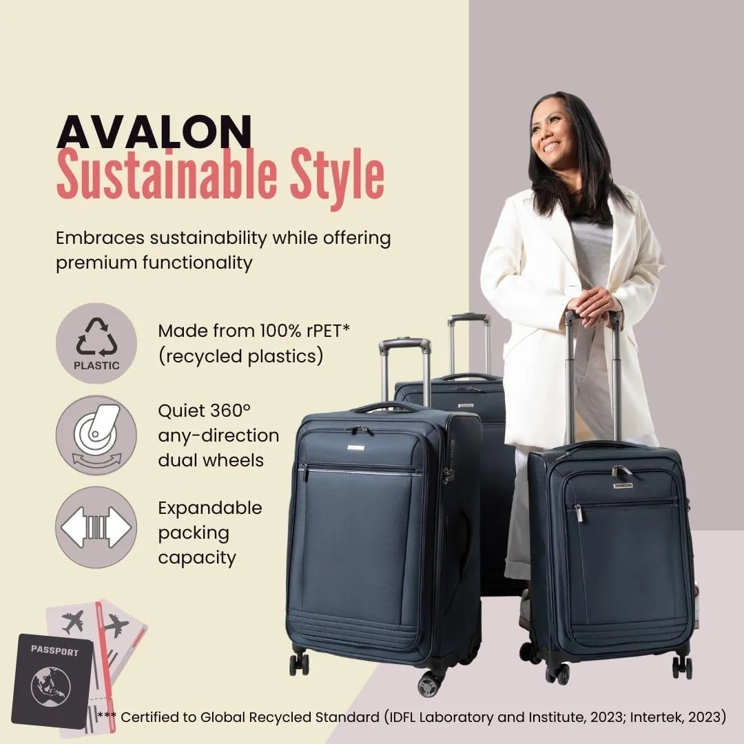 Ricardo Beverly Hills Avalon Softside Carry-On Luggage Made with Sustainable 100% Recycled PET (rPET), Lightweight, Eco-Friendly Travel, Expandable, Dual Spinner Wheels, Juniper Green, 20-inch