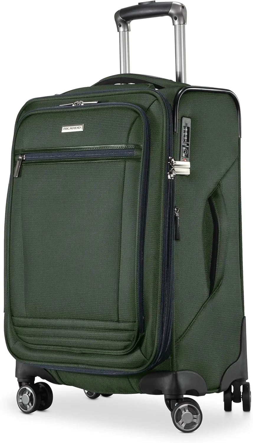 Ricardo Beverly Hills Avalon Softside Carry-On Luggage Made with Sustainable 100% Recycled PET (rPET), Lightweight, Eco-Friendly Travel, Expandable, Dual Spinner Wheels, Juniper Green, 20-inch
