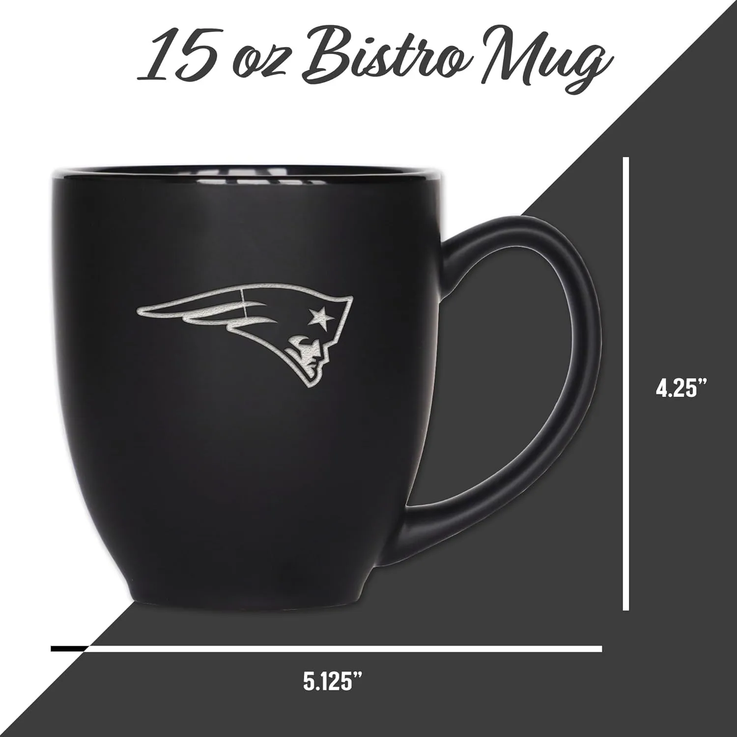 Rico Industries NFL Football 15oz Personalized Laser Engraved Matte Black Ceramic Bistro Mug - For Hot or Cold Drinks
