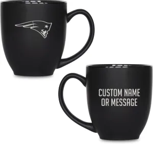 Rico Industries NFL Football 15oz Personalized Laser Engraved Matte Black Ceramic Bistro Mug - For Hot or Cold Drinks