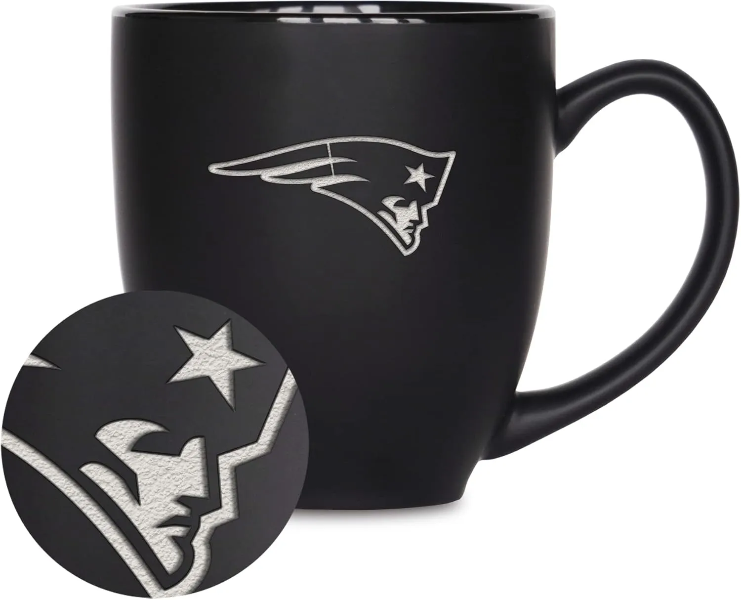 Rico Industries NFL Football 15oz Personalized Laser Engraved Matte Black Ceramic Bistro Mug - For Hot or Cold Drinks