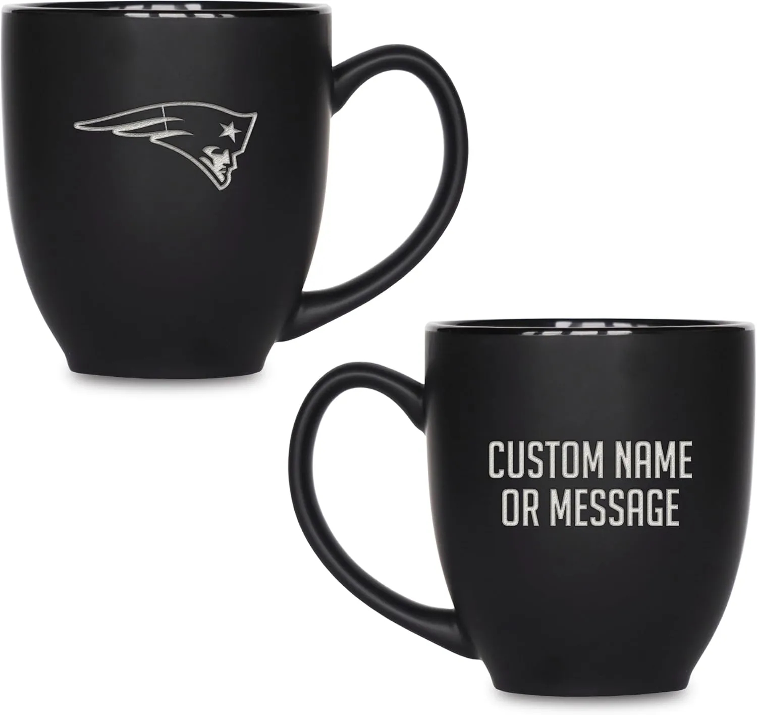 Rico Industries NFL Football 15oz Personalized Laser Engraved Matte Black Ceramic Bistro Mug - For Hot or Cold Drinks