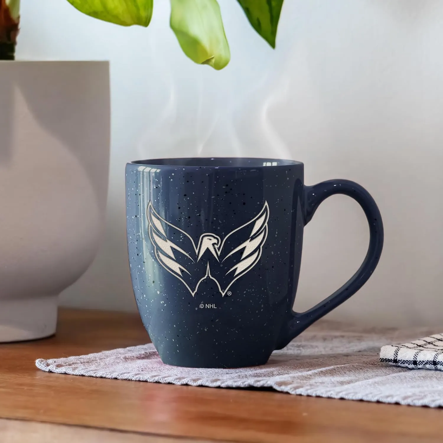Rico Industries NHL Hockey Washington Capitals Navy Personalized 16 oz Team Color Laser Engraved Speckled Ceramic Coffee Mug
