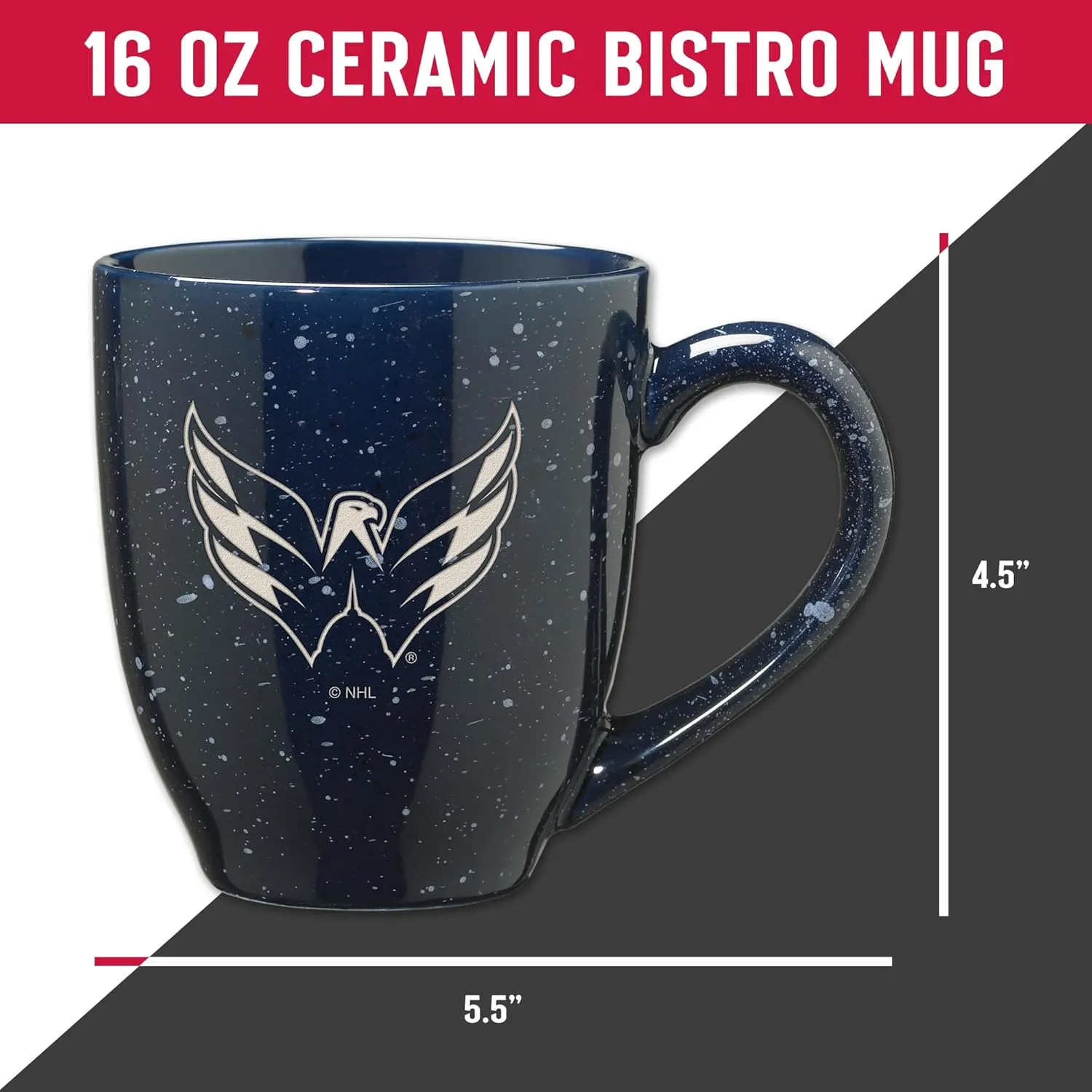 Rico Industries NHL Hockey Washington Capitals Navy Personalized 16 oz Team Color Laser Engraved Speckled Ceramic Coffee Mug