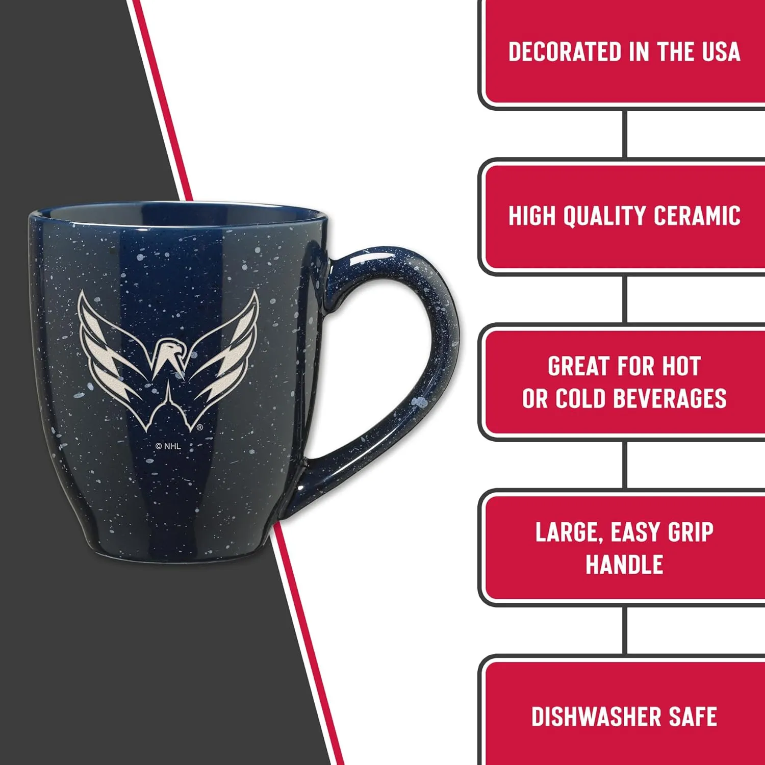 Rico Industries NHL Hockey Washington Capitals Navy Personalized 16 oz Team Color Laser Engraved Speckled Ceramic Coffee Mug