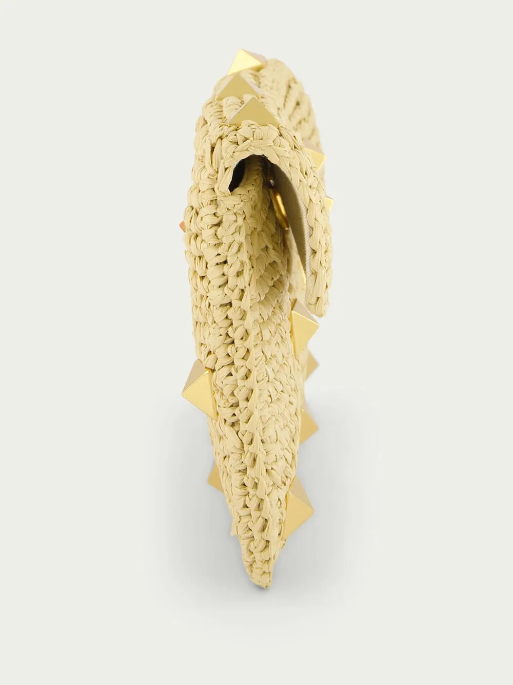 Roman Stud Medium Raffia Clutch Bag