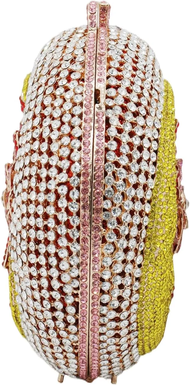 RomanticDesign Women Moon Flower Evening Bag Round Luxury Sparkly Rhinestone Bride Clutch Handbag Party Prom Banquet Purse