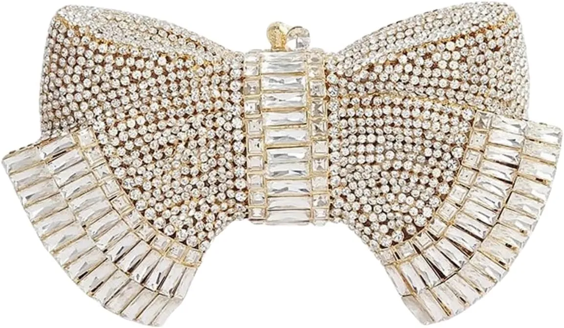 RomanticDesign Women Sparkly Bowknot Evening Clutch Luxury Rhinestone Bride Purse Wedding Party Prom Banquet Handbag