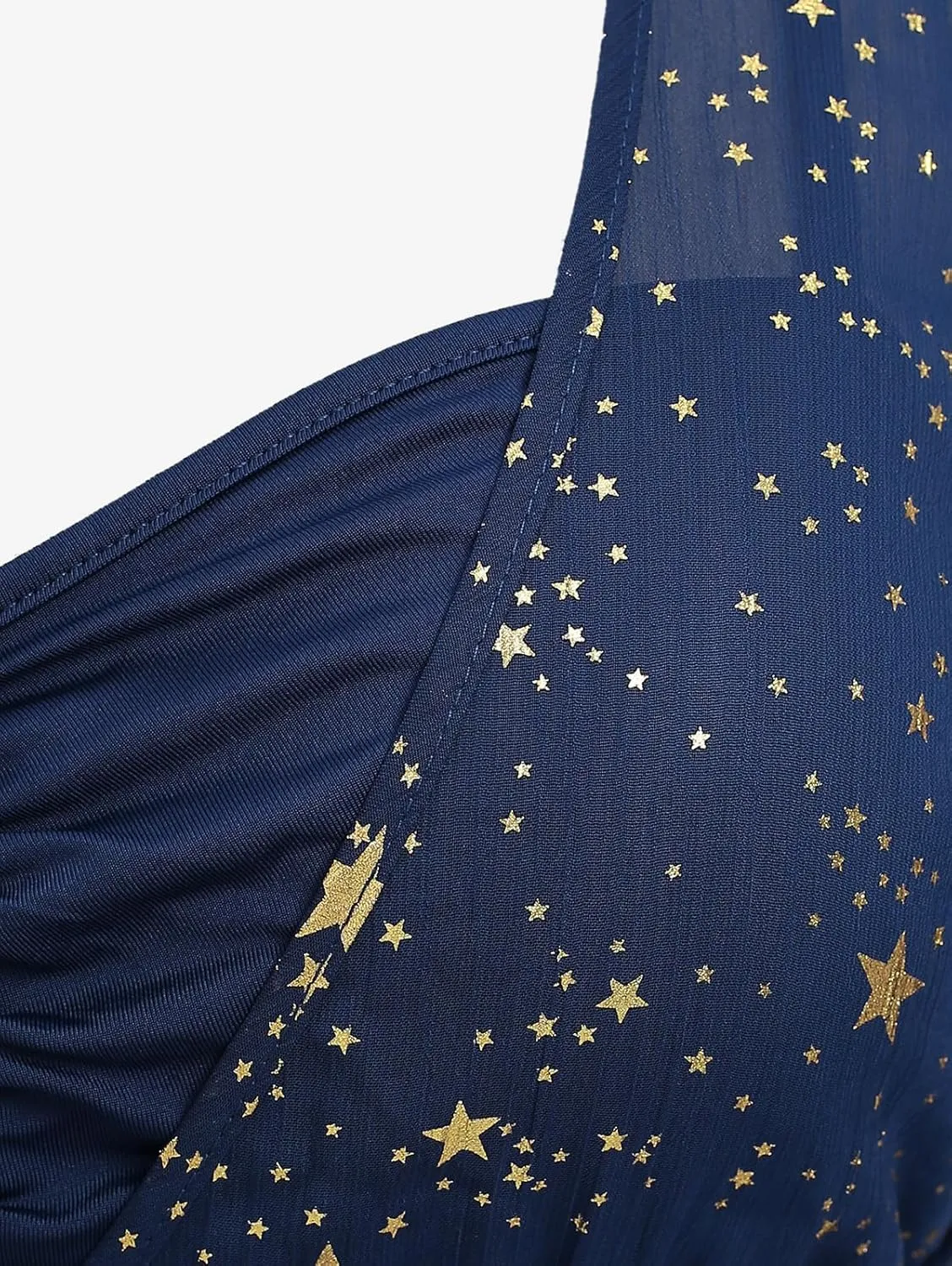 Rosegal Plus Size Womens Elegant Sparkly Gold Stamping Stars Print Long Flare Sleeve 2 in 1 Flowy Top