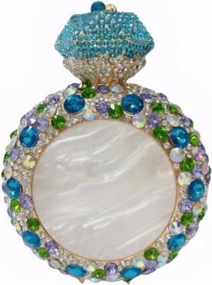 Round Crystal Perfume Bottle for Women Bling Rhinestone Disco Shoulder Bag Chic Wedding Guest Evening Bag