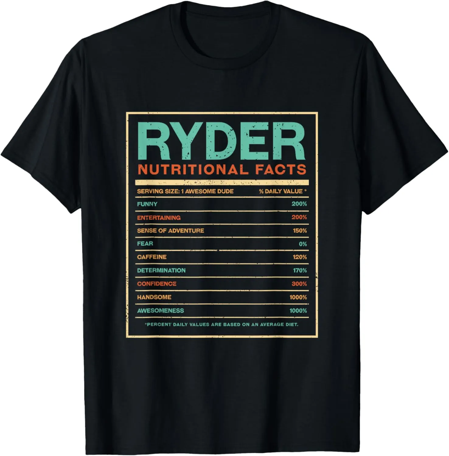 Ryder Nutrition Facts Funny Personalized Name T-Shirt