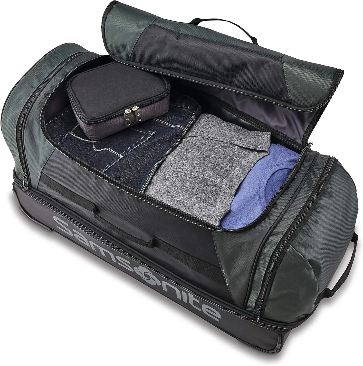 Samsonite Andante 2 Wheeled Duffel Bag – 32-Inch Durable Rolling Luggage with Inline Skate Wheels, Push-Button Handle & Spacious Compartments – Travel-Friendly and Lightweight - Moss Green/Black