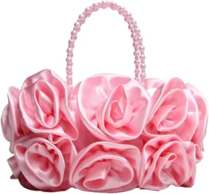 Satin Floral Evening Clutch - Elegant Handbag for Bride, Bridesmaid & Party, Timeless Wedding Accessory