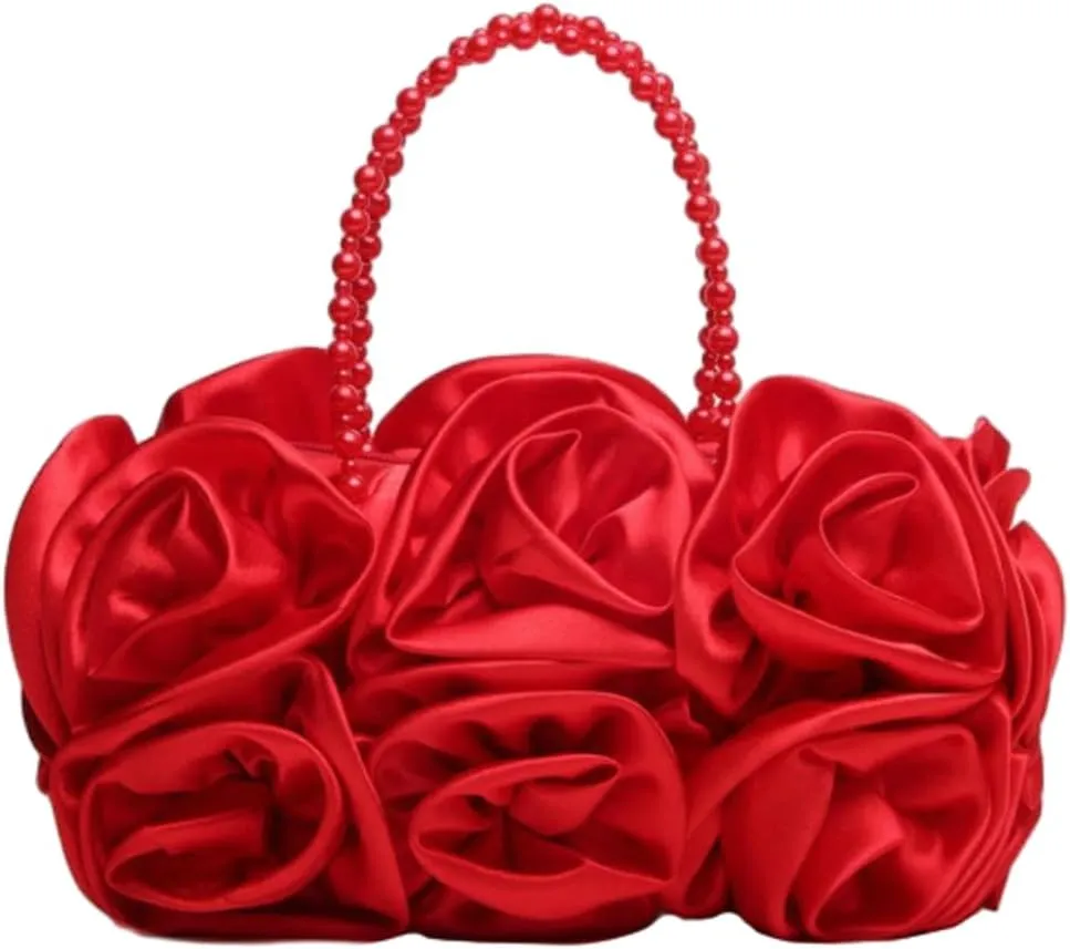 Satin Floral Evening Clutch - Elegant Handbag for Bride, Bridesmaid & Party, Timeless Wedding Accessory