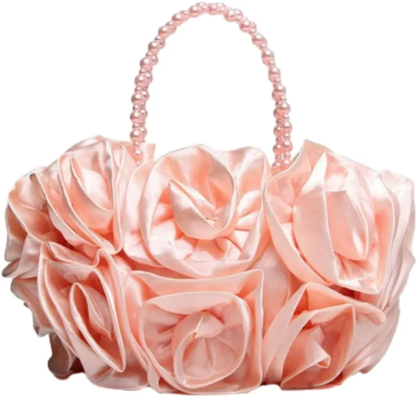 Satin Floral Evening Clutch - Elegant Handbag for Bride, Bridesmaid & Party, Timeless Wedding Accessory