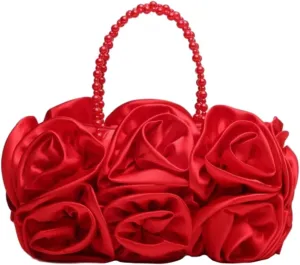Satin Floral Evening Clutch - Elegant Handbag for Bride, Bridesmaid & Party, Timeless Wedding Accessory