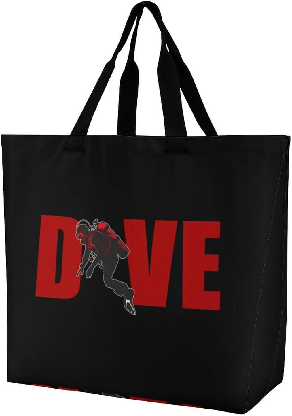 Scuba Diving Diver Reusable Shopping Bag with Shoulder Straps Portable Collapsible Grocery Tote Bags