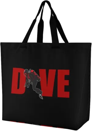 Scuba Diving Diver Reusable Shopping Bag with Shoulder Straps Portable Collapsible Grocery Tote Bags