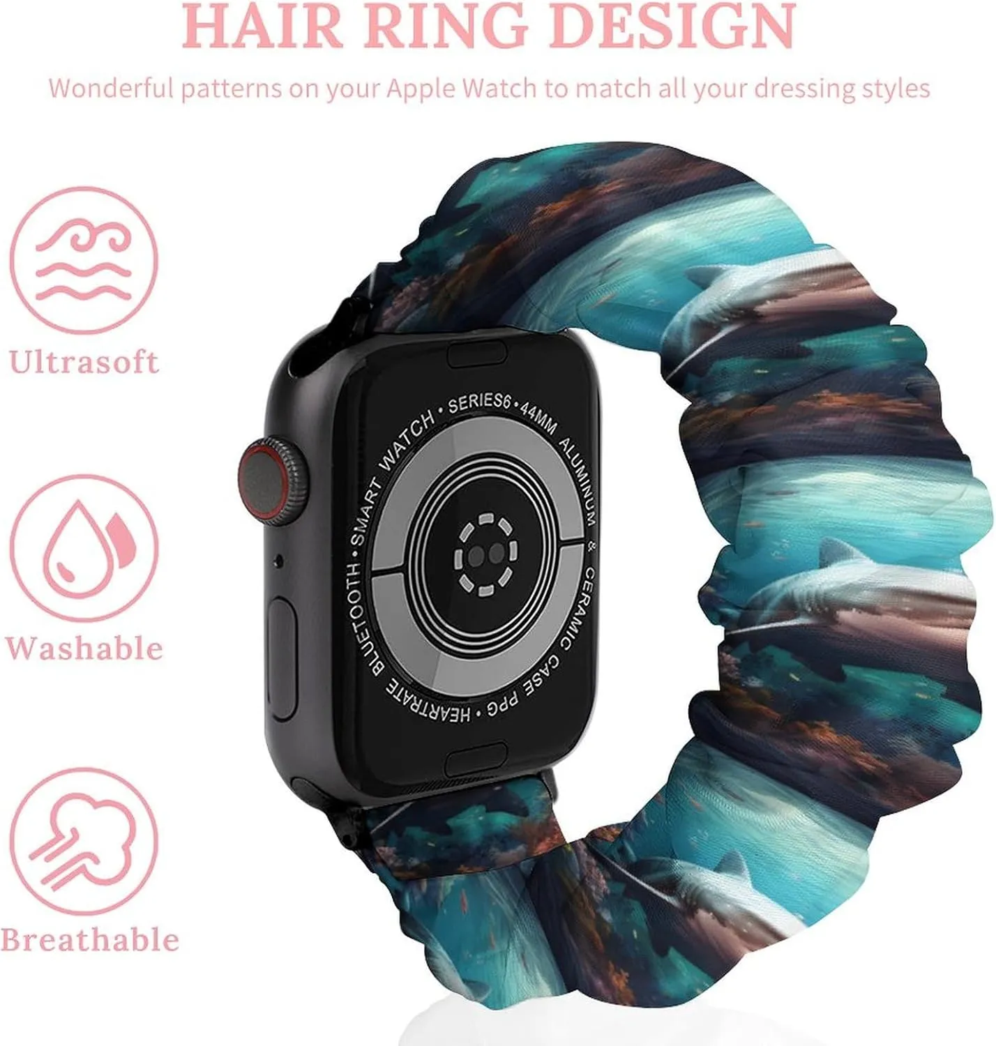 Sea Shark Watch Bands Elastic Straps Wristbands Replacement Sports Strap Compatible with Apple Watch