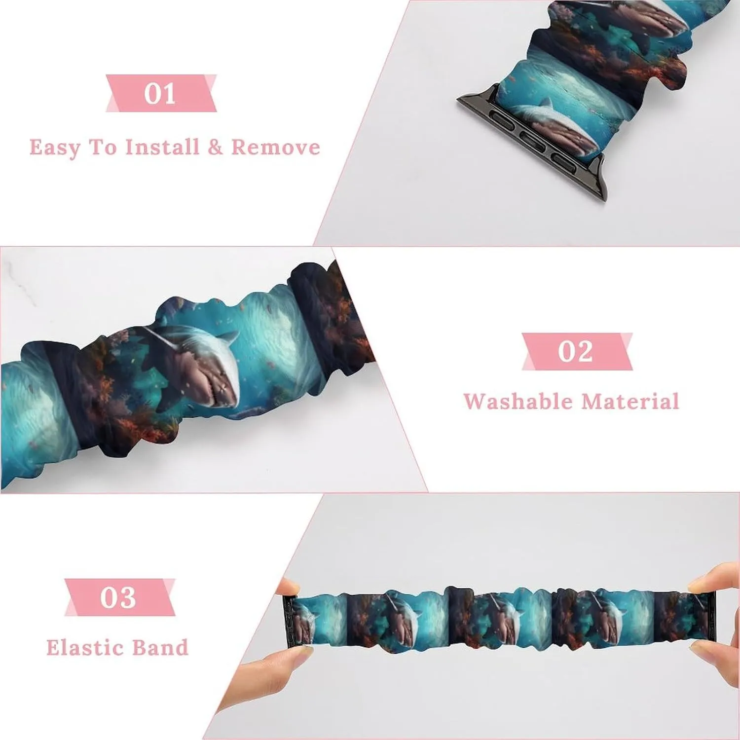 Sea Shark Watch Bands Elastic Straps Wristbands Replacement Sports Strap Compatible with Apple Watch
