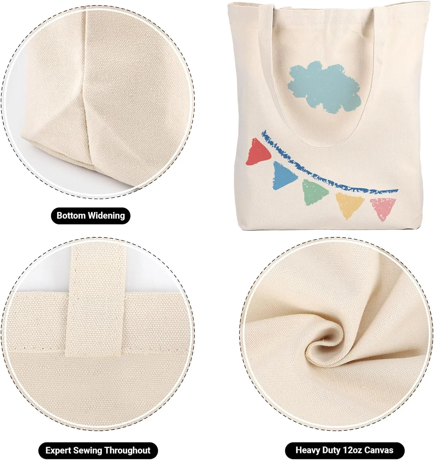 Segarty 6 Packs Large Canvas Tote Bags, 20X15 Inch Reusable Grocery Bag, Natural White Blank Cloth Heavy Duty Shopping Tote with Bottom Gusset & Shoulder for DIY Crafting Decorating