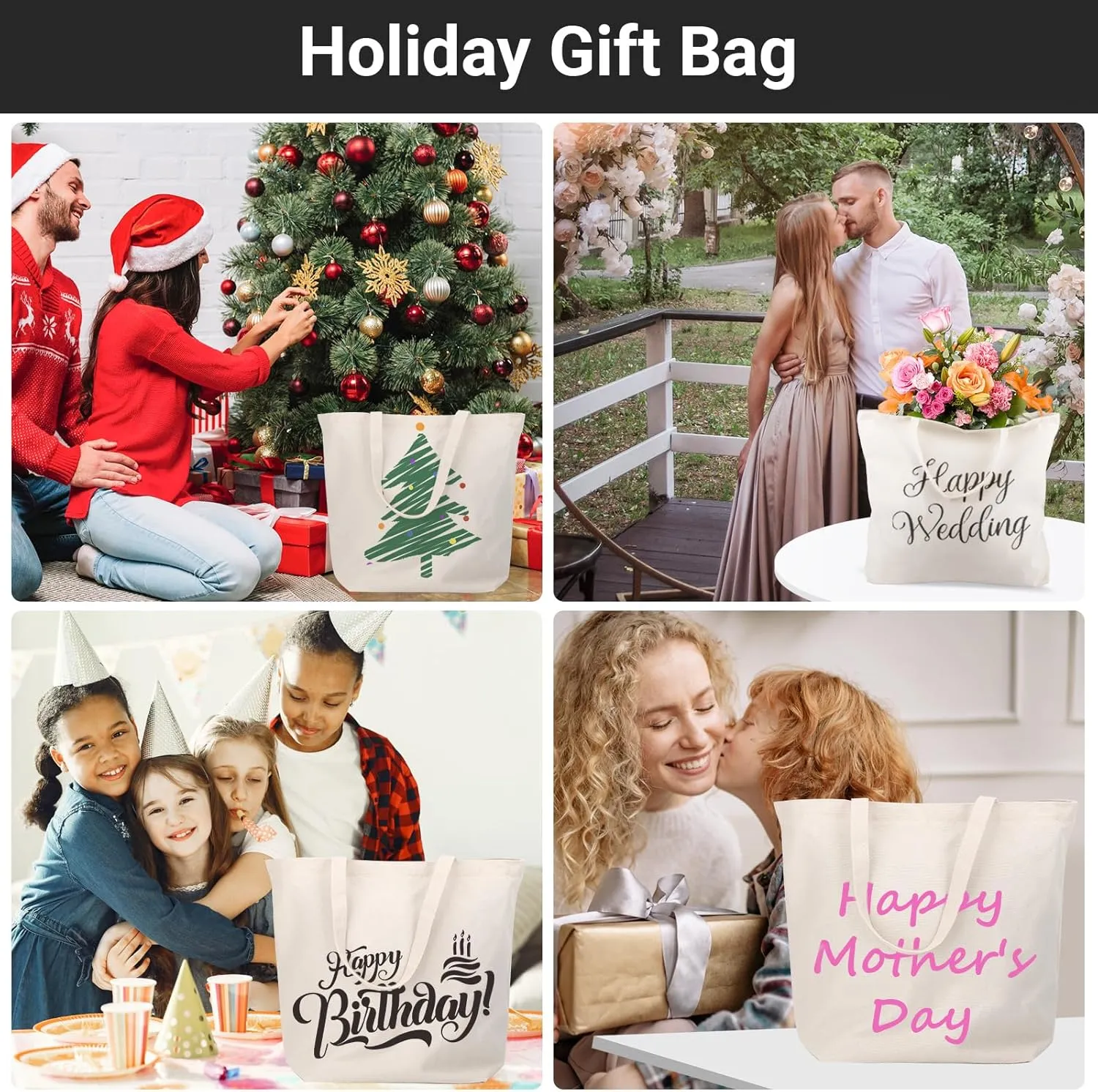 Segarty 6 Packs Large Canvas Tote Bags, 20X15 Inch Reusable Grocery Bag, Natural White Blank Cloth Heavy Duty Shopping Tote with Bottom Gusset & Shoulder for DIY Crafting Decorating