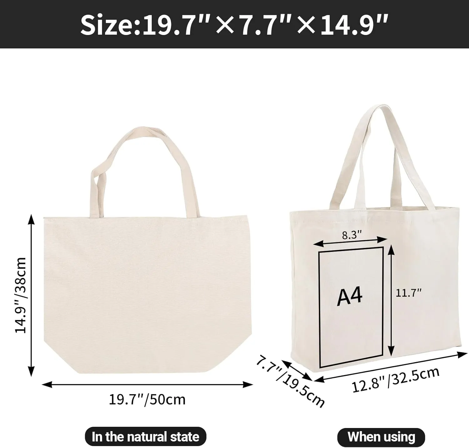 Segarty 6 Packs Large Canvas Tote Bags, 20X15 Inch Reusable Grocery Bag, Natural White Blank Cloth Heavy Duty Shopping Tote with Bottom Gusset & Shoulder for DIY Crafting Decorating