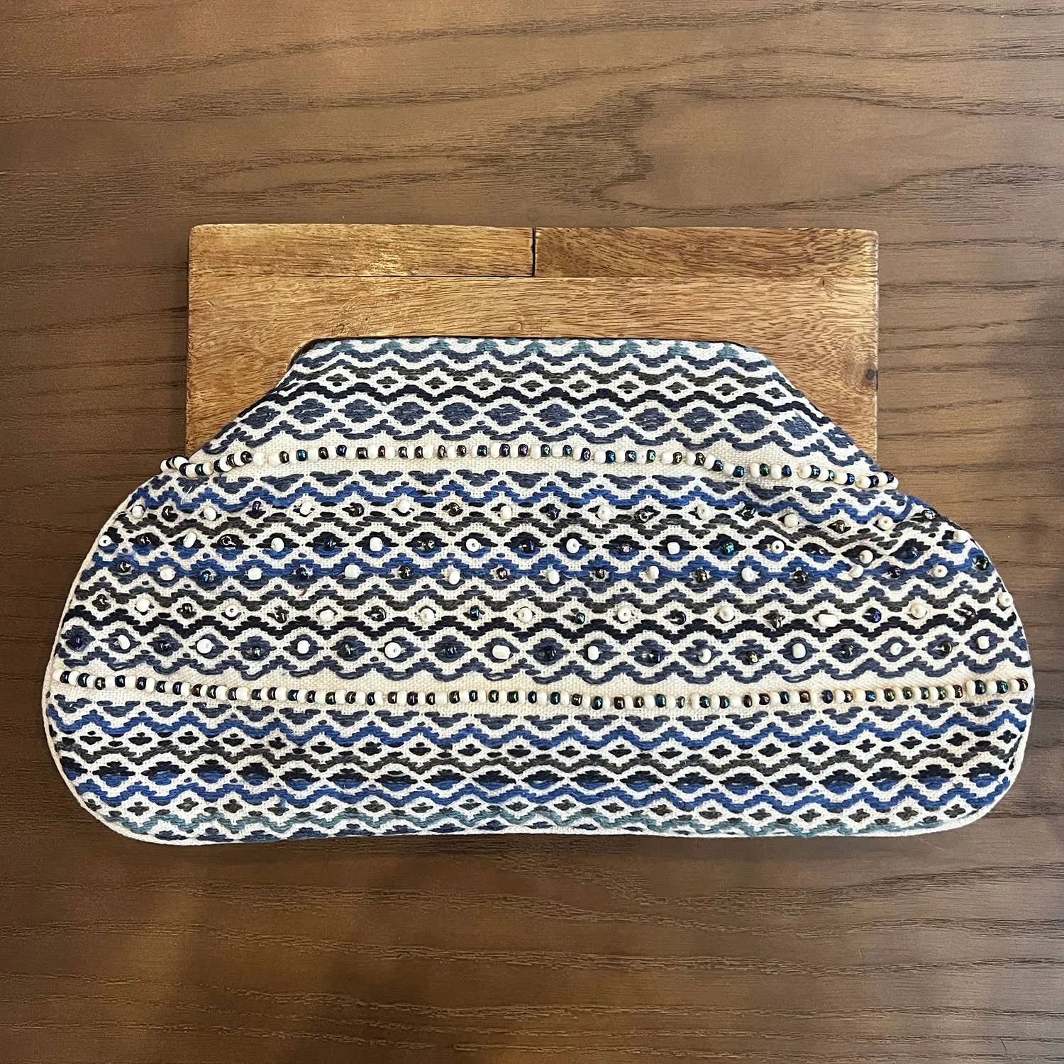 Shades of Blue Women's Clutch Bag with Wooden Handle