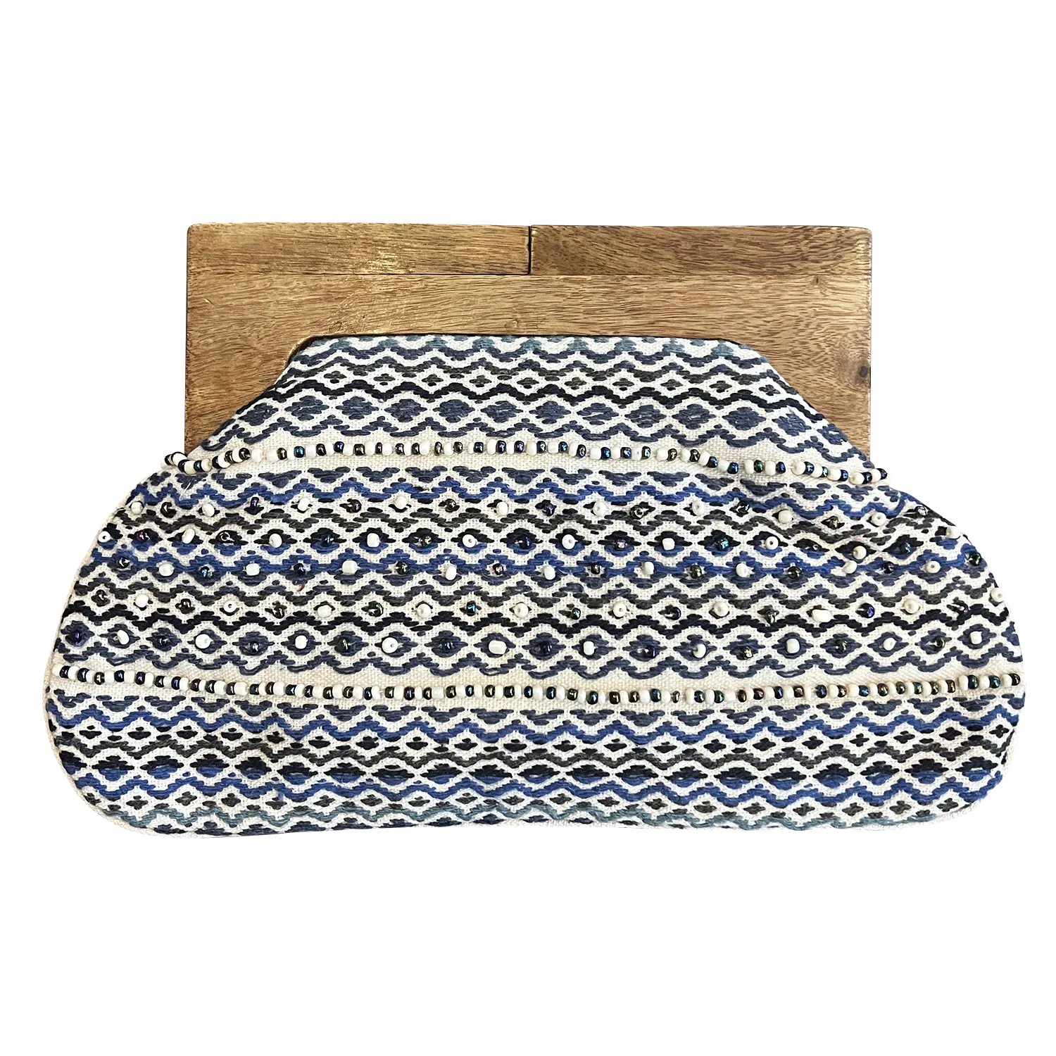 Shades of Blue Women's Clutch Bag with Wooden Handle