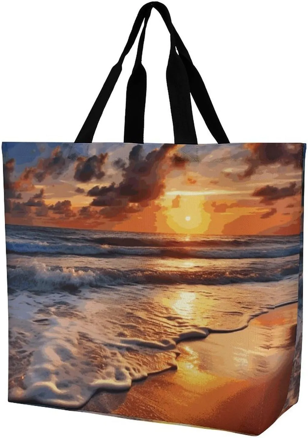 Shopping Bag for Women, Beach Sunrise Tote Bag, Large Capacity Shoulder Bags for Groceries Travel