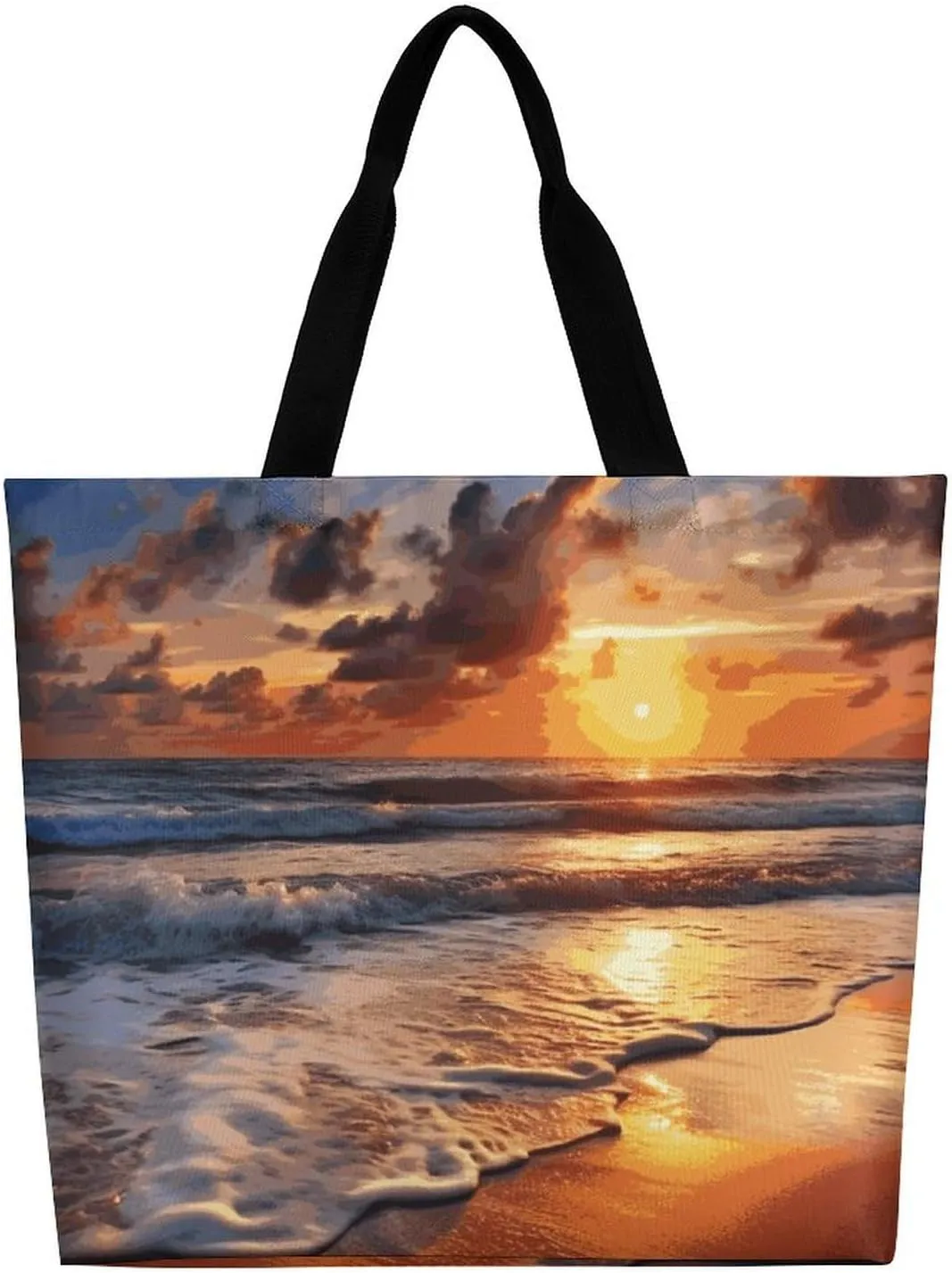 Shopping Bag for Women, Beach Sunrise Tote Bag, Large Capacity Shoulder Bags for Groceries Travel
