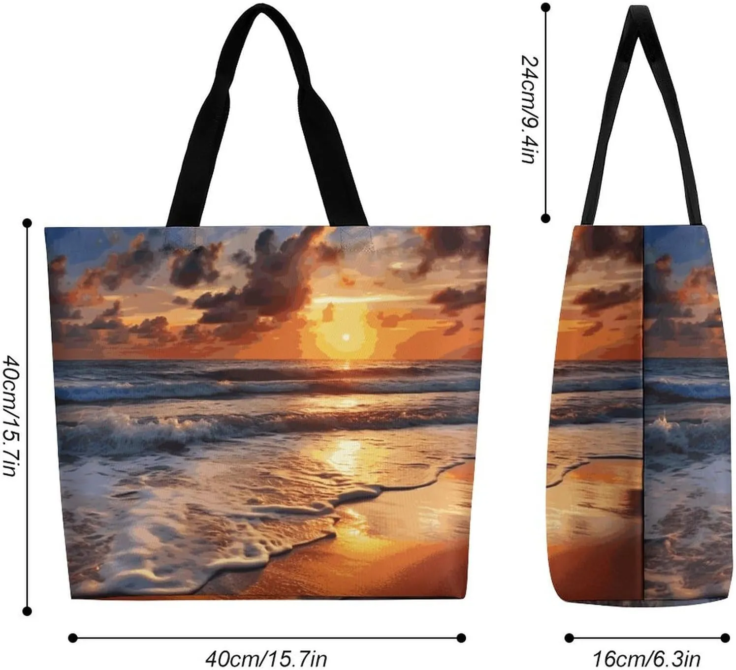 Shopping Bag for Women, Beach Sunrise Tote Bag, Large Capacity Shoulder Bags for Groceries Travel
