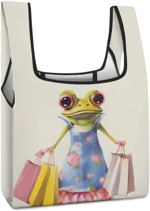 Shopping Frog Novelty Reusable Grocery Bag Fold-able Shopping Bags Washable Tote Lightweight Storage Pouch with Handle