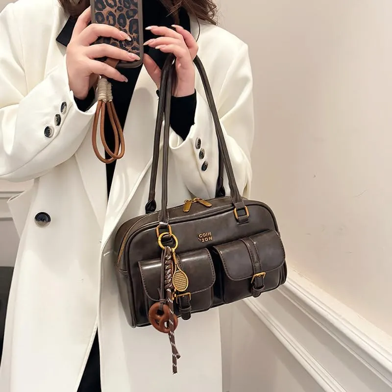 Shoulder Bag Retro Top Handle Bag Y2k 90s Multiple Pockets Designer Handbag Soft Trendy Underarm Purse